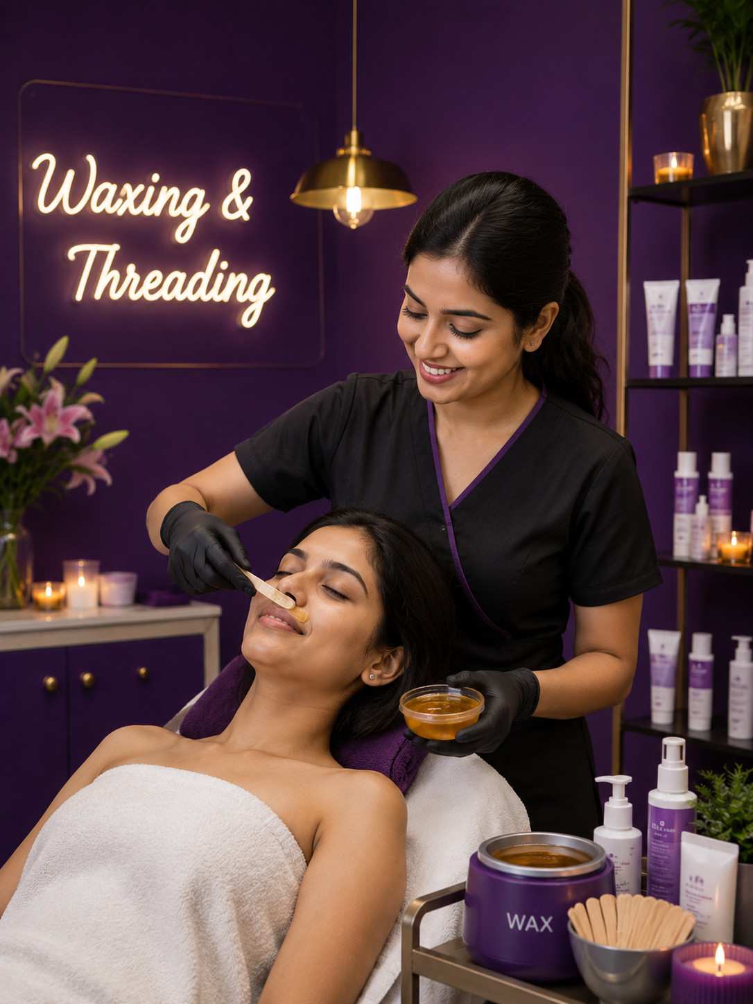 Waxing and threading beauty salon service